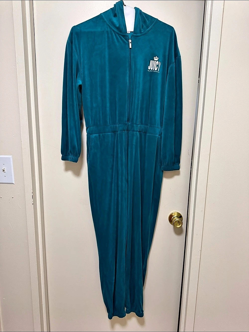 Juicy Couture Velour Hooded Jumpsuit in Blue Size large